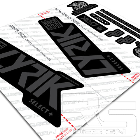 ⚙️ Calcomanías Réplica RockShox Lyrik Select 2019 – Negras, Fabricadas En UK – Ride Decals